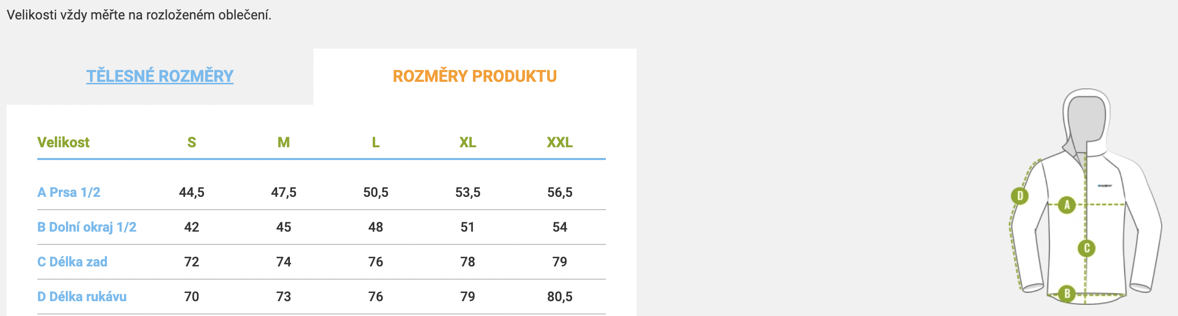 velikostni tabulka panskeho merino tricka Husky s dlouhym rukavem